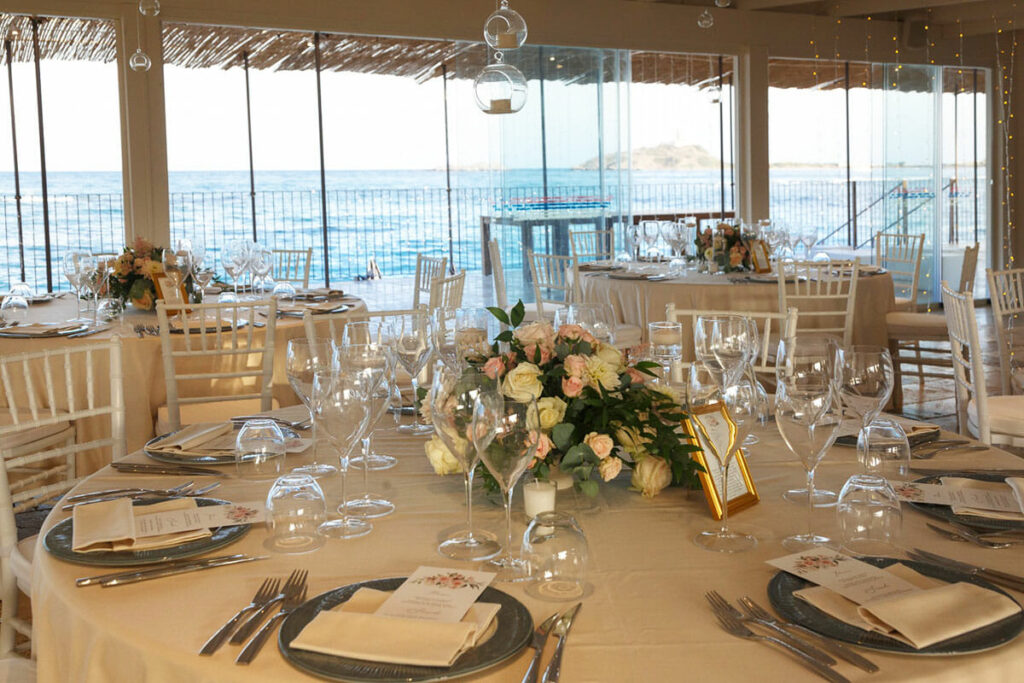 Luxury wedding setup on beachfront terrace Sant'Efis Hotel Pula
