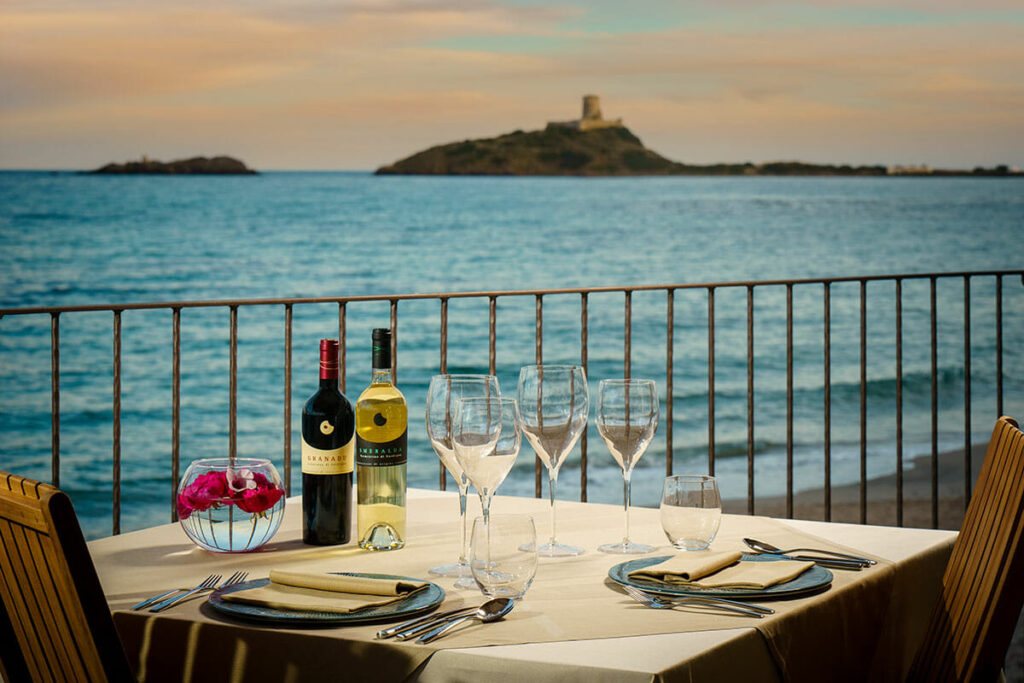Panoramaterrasse mit Meerblick Restaurant Don Carlo bei Nora Südsardinien